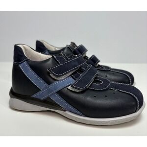 ENZO Kids Boys Hook & Loop Navy Faux Leather Upper Shoes Size 9 Made In‎ Italy